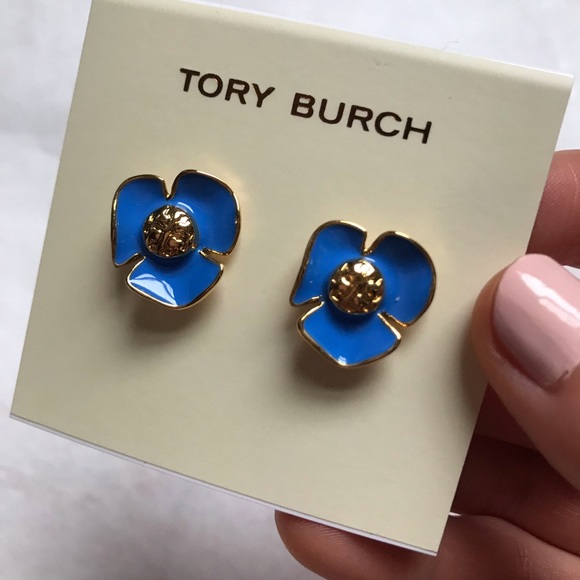 Tory Burch Jewelry - New Tory Burch fleur stud earrings blue